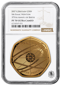 NGC PF70 2017 50p Sir Isaac Newton 375th Anniv. Of Birth - Proof Gold Coin