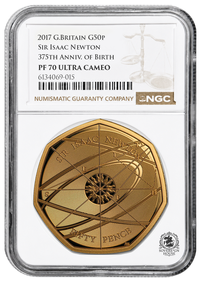 NGC PF70 2017 50p Sir Isaac Newton 375th Anniv. Of Birth - Proof Gold Coin