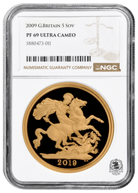 NGC PF69 2019 Ultra Cameo £5 Quintuple Sovereign St George - Proof Gold Coin